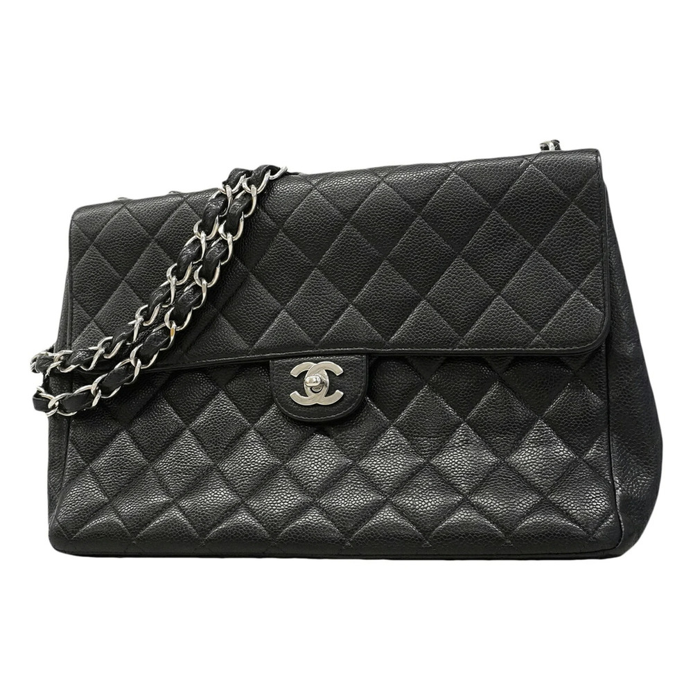 Chanel Shoulder Bag, Large Matelassé, Double Chain, Caviar Leather, Black, Wo...